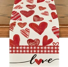Hearts Valentine's Day Table Runner, 13" x 1 20" Kitchen Dining Table Decoration