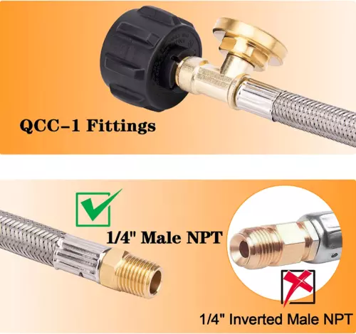 2x Stainless Braided RV Camper Propane Hose with 1/4" Male NPT QCC Type1 Inlet - Picture 4 of 9
