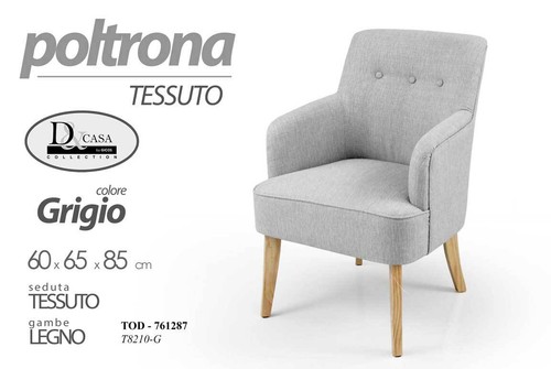 SEDIA POLTRONA GRIGIA Class TESSUTO MODERNA SCANDINAVO LEGNO GREY h85*60*65 cm - Foto 10 di 10