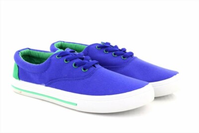  Unisex flache Canvas-Turnschuhe zum Schnüren kobalt/grün