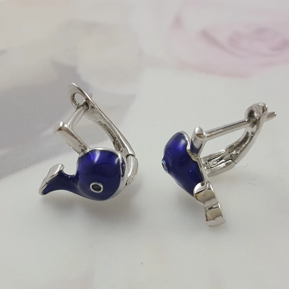 18K White Gold Filled Stylish Italian Smooth Dolphin 18ct GF Earrings 10mm - Image 4 of 4