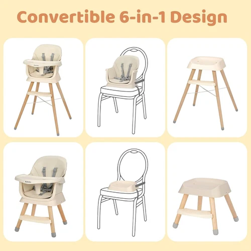Baby High Chair Convertible 6-in-1 with Adjustable Legs for Babies and Toddlers - Picture 22 of 30