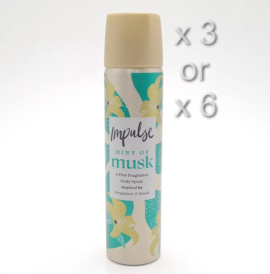 IMPULSE HINT OF MUSK BODY SPRAY FRAGRANCE 75ML 3 OR 6 PACK