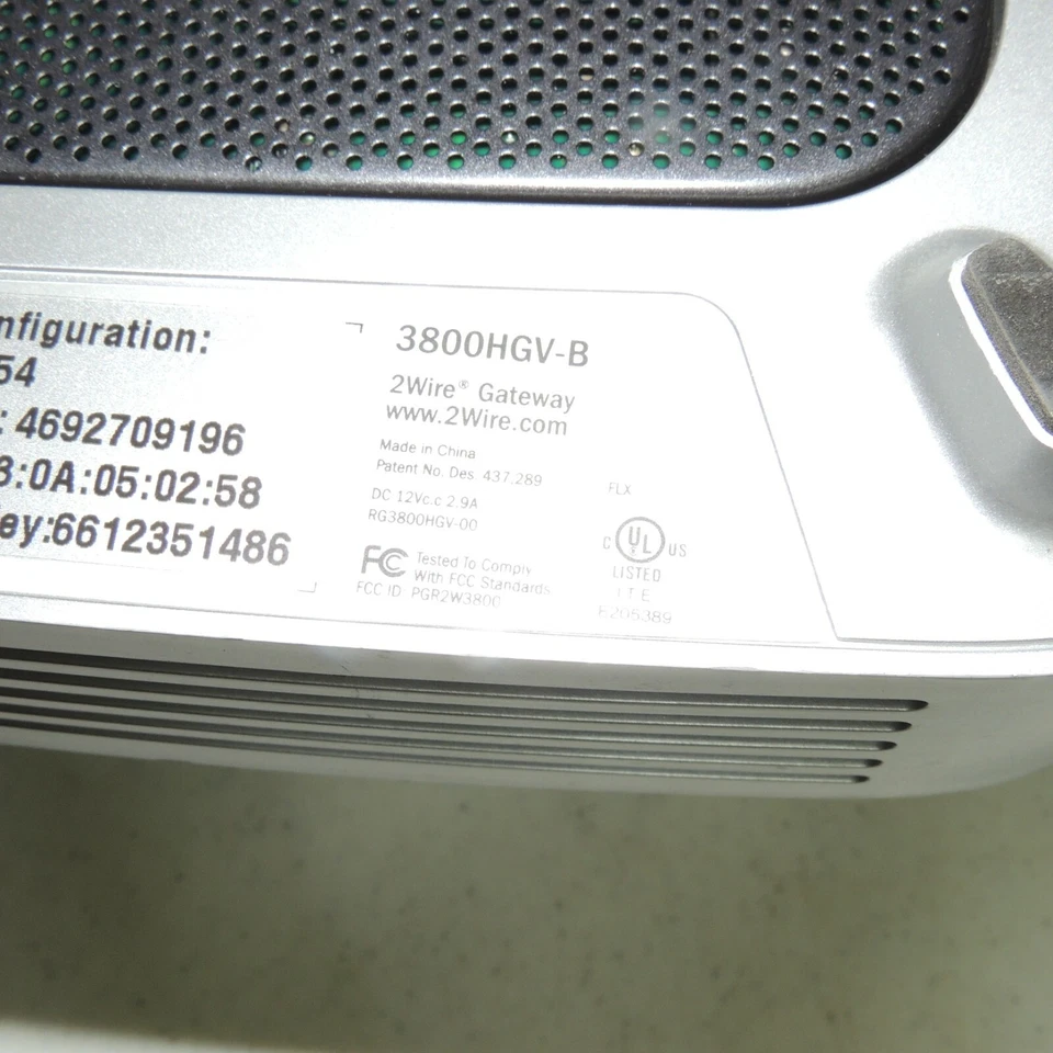 2Wire AT&T 3800HGV-B Gateway, U-Verse 4-Port Ethernet Silver (No Power Cable) - Image 4 of 4