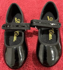 Dance Class Girls Tap Shoes Size 8 Mary Jane Black Hook and Loop Closure Patent