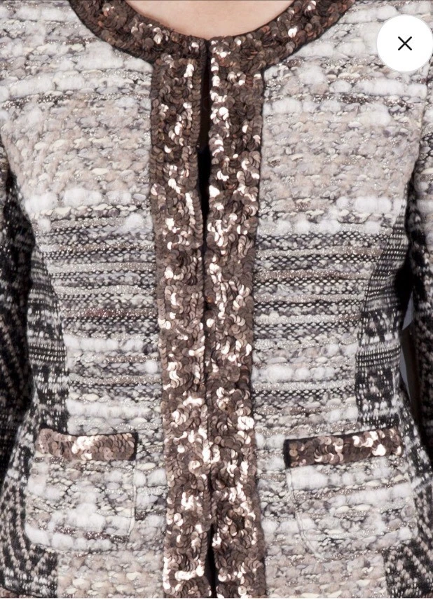 NUEVO CON ETIQUETAS GRYPHON Elle Chaqueta Lana Metálica Tweed Talla Mediana Saks Fifth Ave. $595 Foto 2 de 4