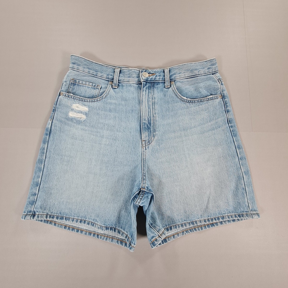 Uniqlo Womens Denim Shorts Blue W29 Distressed Zip Fly Cotton High