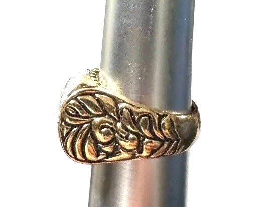 Anillo De Colección Barse Tailandia Tono Dorado Hoja Pergamino Grande Howlite Cabachon Talla 8 Unisex Foto 2 de 4