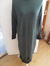 UK size large Monsoon Dress green long, design on sleeves and bottom womens
