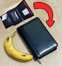 Leed's Zip up Palm organizer faux black leather cell phone case Fancy Notebook