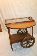 Arts & Crafts Tiger Oak Tea Cart Serving Table, Drop Leaf with Glass Tray