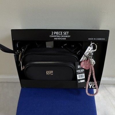 Madden NYC Convertible Crossbody Bag Solid Black Zipper Accent