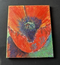 Original Oil Painting On Canvas Multicoloured Poppy Flower