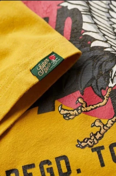 Superdry Mens Crew Neck T-Shirt Vintage Graphic Logo Tee Casual oil Yellow - Image 4 of 4