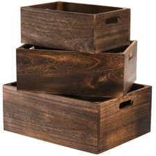 Frcctre Set of 3 Wood Nesting Storage Crates with Handles Decorative Farmhouse