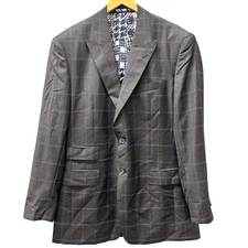 Loro Piana Fabric Blazer Mens 48 L Custom Made Jacket Gray Blue Wool Sport Coat