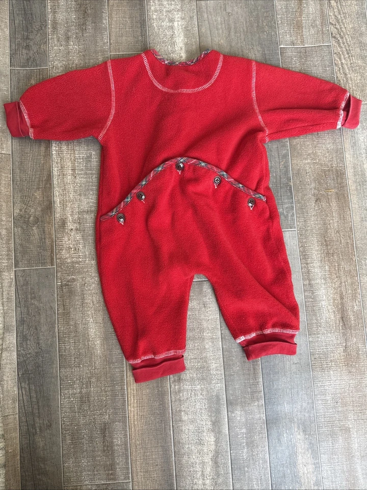 Mameluco de puerta atrapada traje unión rojo polar Navidad vintage GAP 6-12 meses Foto 3 de 4
