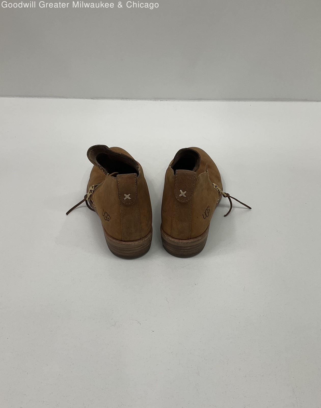 UGG Womens Brown Solid Leather Side Zip Ankle Boo… - image 4