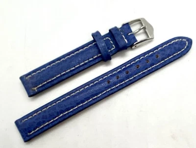 NEW VTG CALYPSO Blue Ladies Watch Band Genuine Leather Stitch Silver Buckle 12mm - Photo 1/4