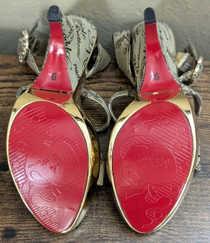 Apple Bottoms Platform Heels Gold Logo Strappy Wedge Sandals Size 9 Rhinestones - Picture 6 of 10