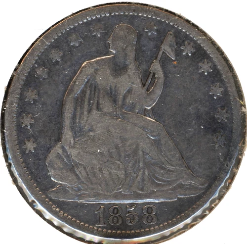 1858-S SEATED LIBERTY HALF DOLLAR ~ FINE PLUS CONDITION ~ REALLY NICE COIN!