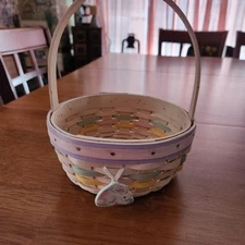 Longaberger 2001 Small Whitewashed Easter Basket Bunny Tie-on