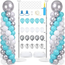 2 Sets Adjustable Balloon Column Stand Kit with Bases  Teal Blue Silver  