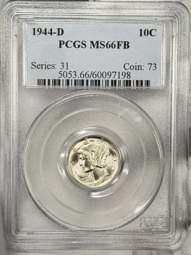 1944-D 10c Mercury Dime PCGS MS66 FB Silver Ten Cent Denver US Coin FULL BANDS!