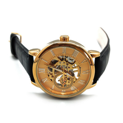 Mechanical Watch STYLISH MAN Gold / Gold w Black Band Classic Style
