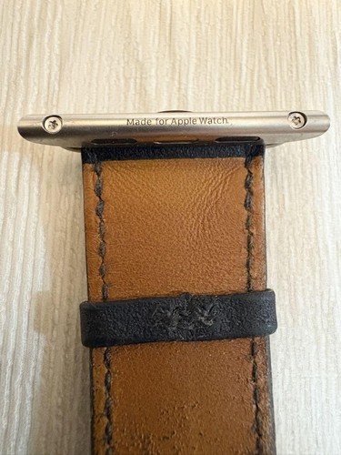 Hermes Black Leather Apple Watch Band 45mm Buckle Metal Connector 4.5 Inch - Photo 13 sur 16
