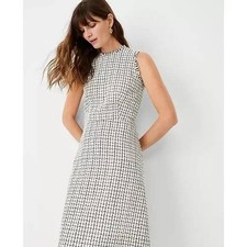 Ann Taylor Size 14 Tweed Sheath Dress Black White Sleeveless Frayed Hem NWT
