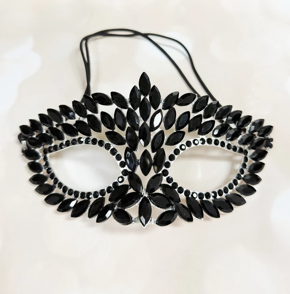 Silver masquerade mask, Black Crystal Mask, Cosplay Mask, Party Masquerade Mask - Image 3 of 4