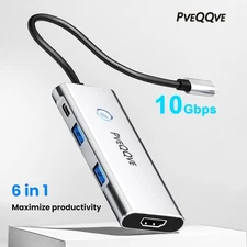 6 in 1 USB C Hub Docking Station for Laptops 10 Gbbps 4*USB A/C 3.2+4K@60HZ HDMI
