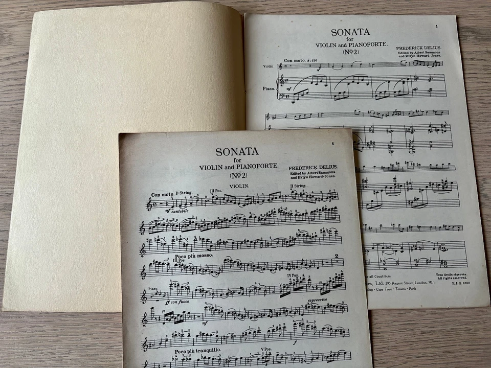 DELIUS SONATA NO. 2 FOR VIOLIN & PIANO SHEET MUSIC BOOK (1924) + SOLO ENGLAND - Image 2 of 2