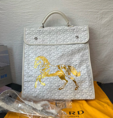 Goyard St Leger Reg White Goyardine Canvas Calfskin 2Way Backpack Duty Paid