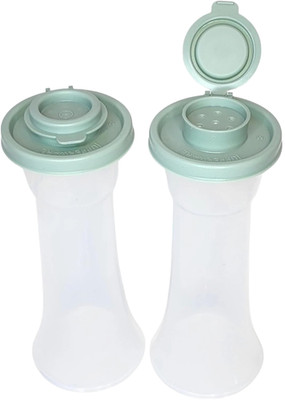 Tupperware Large Hourglass Salt & Pepper Shaker Set Green Seals 6 in. NEW