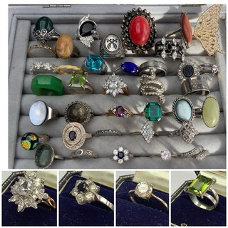 Job Lot Vintage Costume Statement Dress Rings Inc Sterling Silver