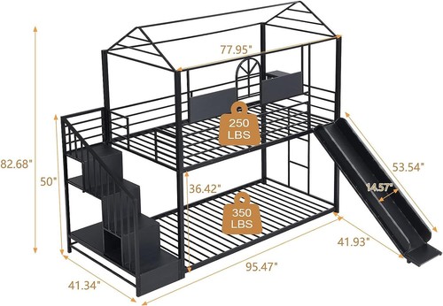 House Bunk Bed Twin Over Twin with Slide Stairs Guardrails for Kids Girls Boys - Picture 3 of 28