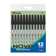 BAZIC Nova Black Color Stick Pen (12/Pack)