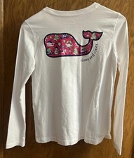 Vineyard Vines Girl's Reindeer Whale Long Sleeve White T-Shirt Medium 10-12 EUC