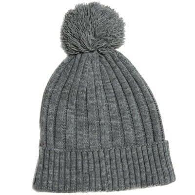 MK Michael Kors Pom Pom Ribbed Knit Beanie Hat Heather Gray  display picture 2