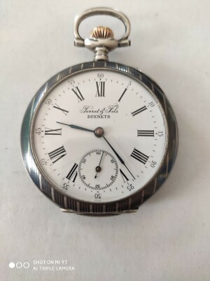 Perret&Fils Brenets Silve and nielloed Antique Pocket Watch
