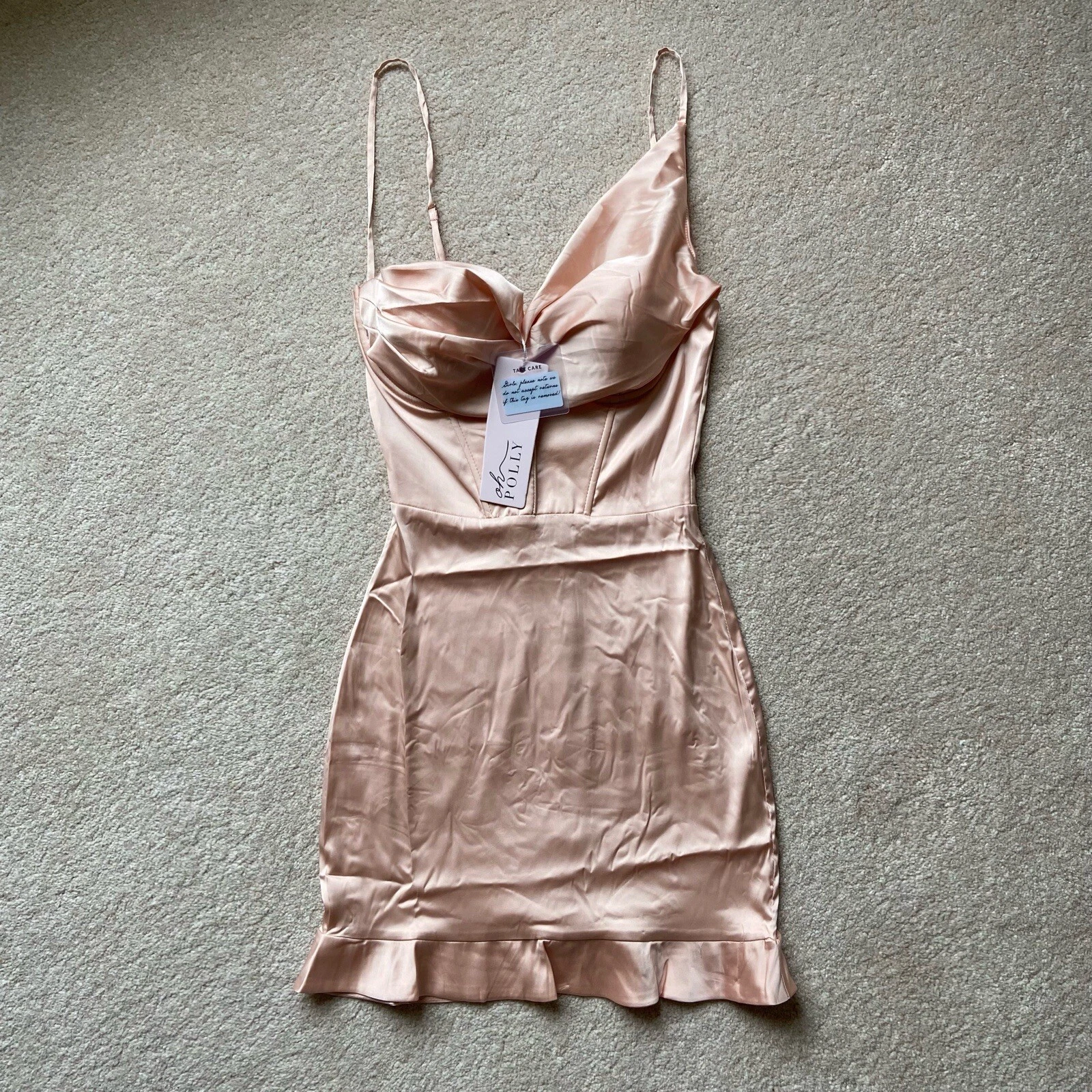 Mini abito bodycon corsetto drappeggiato rosa blush nuovo con etichette Oh Polly Cocktails At Eight UK8