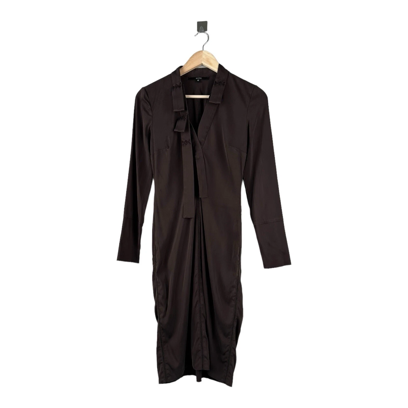 Robe longue femme vintage GUCCI ceinturée zippée marron soie taille IT 40