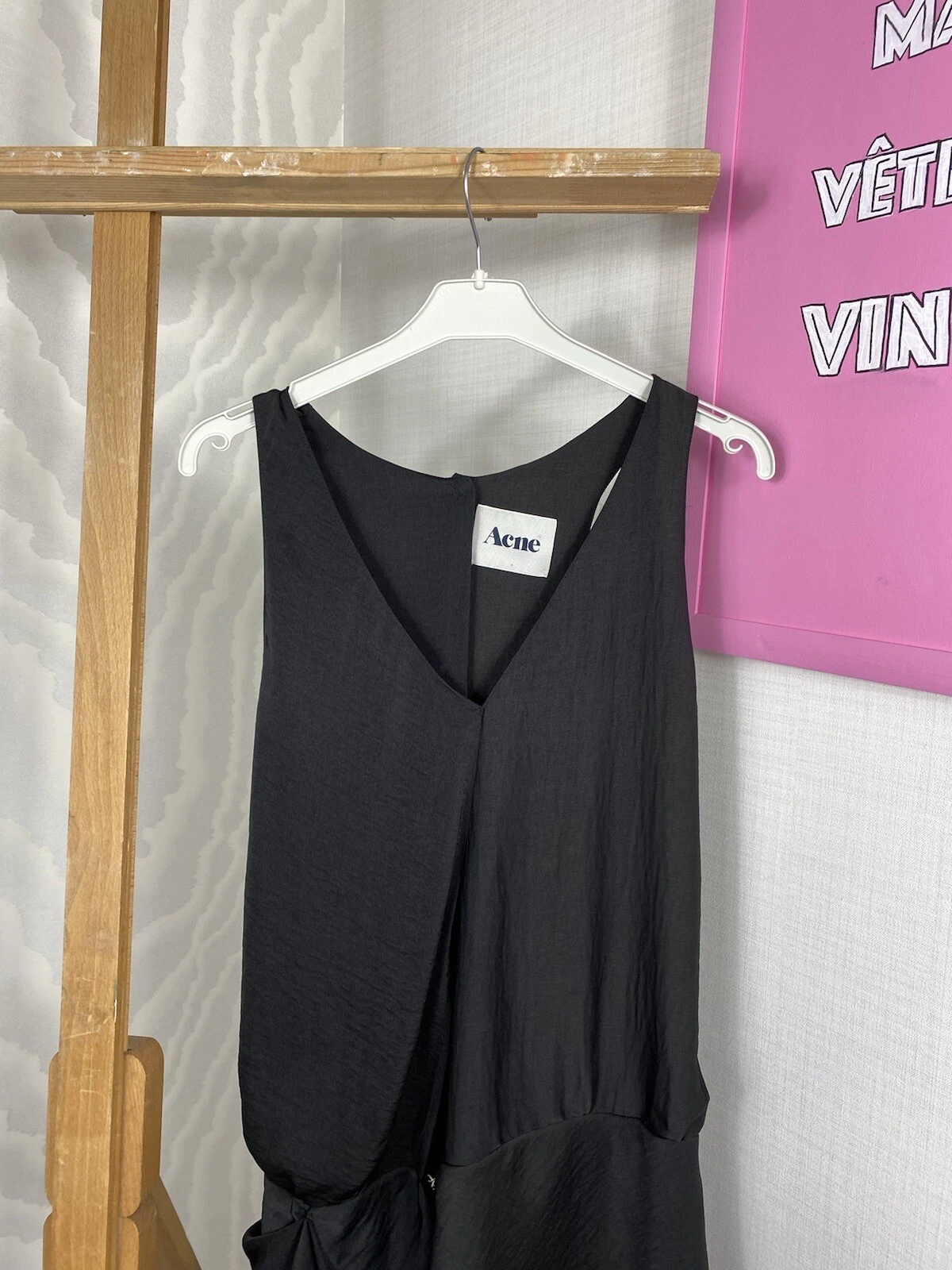 Abito senza maniche Acne Studios raso nero svasato mini taglia M asimmetrico