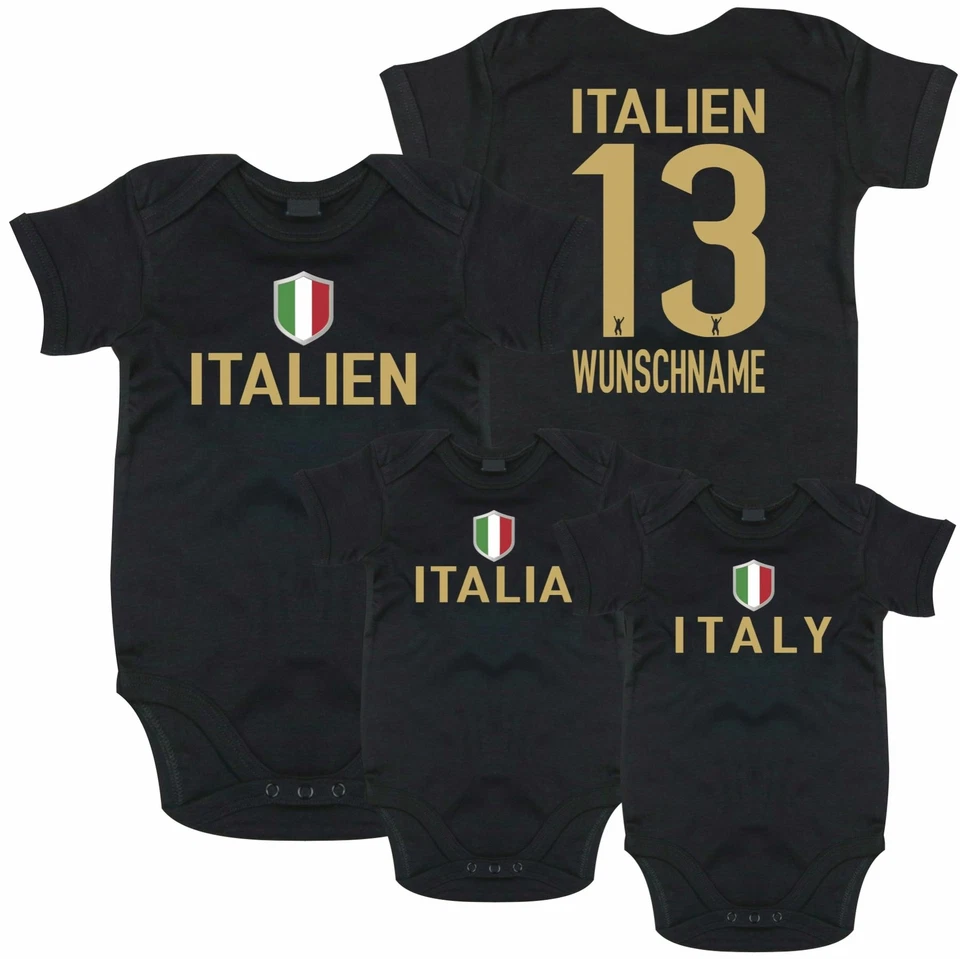 Baby Body ITALIEN Gold Druck Nummer Name Trikot Jersey ITALIA EM WM FanShirts4u