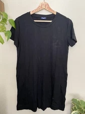 *FLAW Splendid Black Ryder Shirt Dress SMALL Shift Short Sleeve W/ Pockets T2