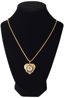 SWEETHEART USCG Coast Guard + GLD Chain Charm Heart Necklace DOUBLE PHOTO Rare