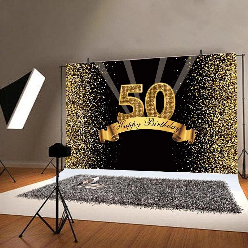 50th Birthday Backdrop Golden Glitter Diamonds Adult Party Photo Background - image 2 of 4