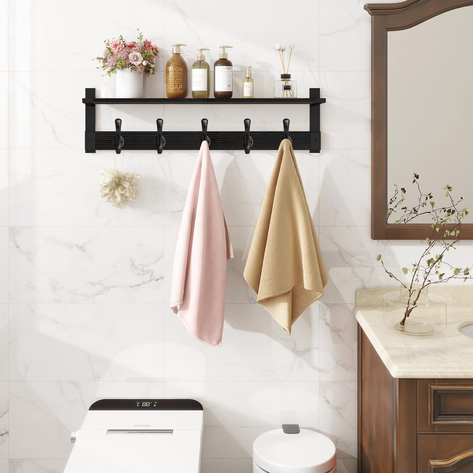 Homode Coat Hanger Wall Mount with Shelf, 29 in Hanging Coat Rack with